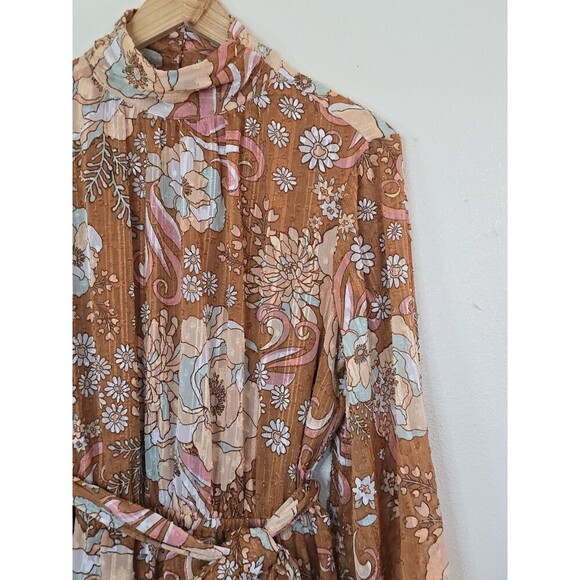 Ryegrass Long Sleeve Floral Modest Dress Womens Large Embroidered Shimmer - Picture 5 of 12